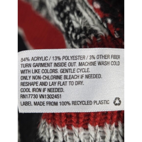 Merona Sweater Womens XL Black Red Open Front Cardigan Fair Isle Knit Cabincore - Picture 8 of 9